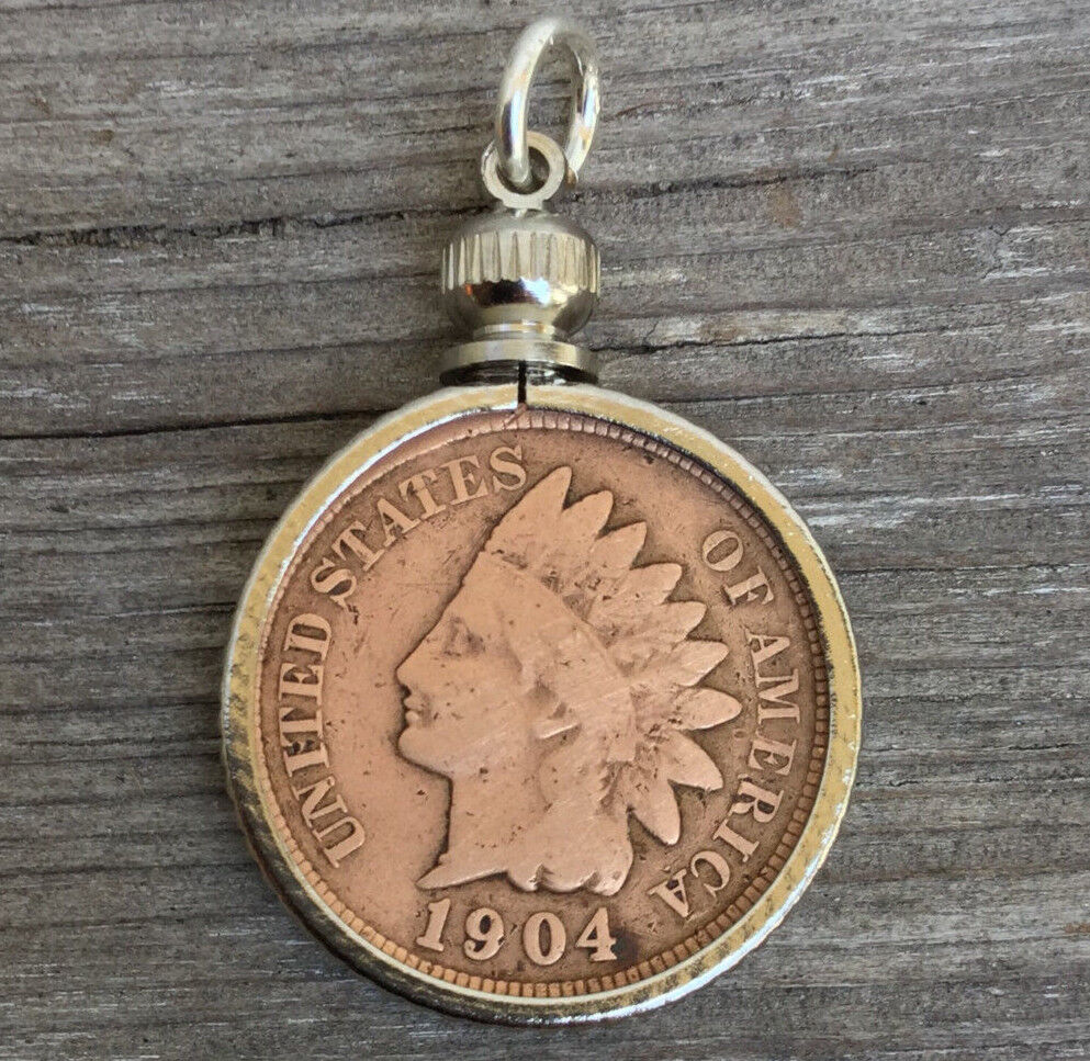 Antique Indian Head Penny Coin Fob Double Sided Charm Chief Pendant Vintage