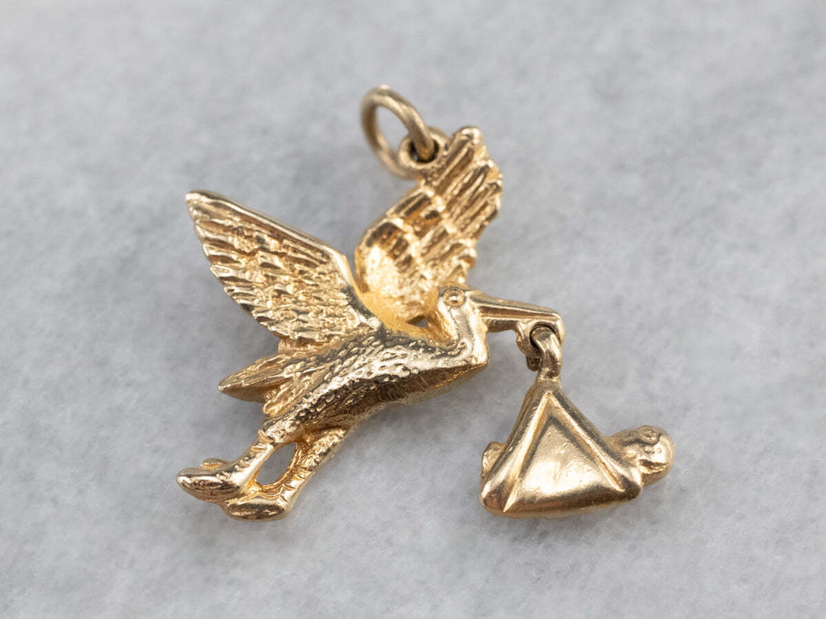 Vintage Gold Stork Charm Pendant