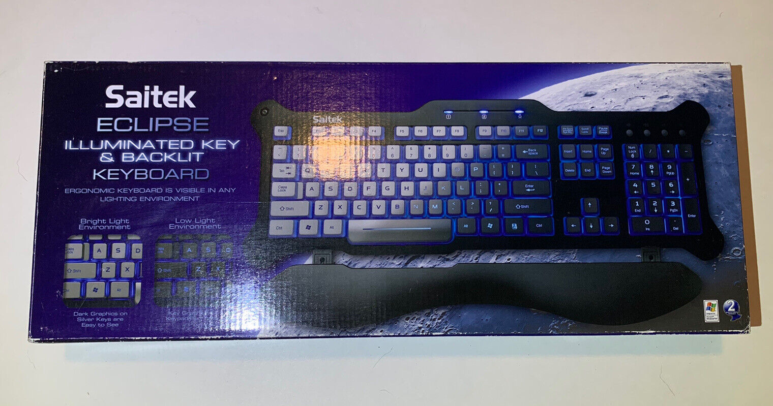 Old School Gaming Computer Keyboard SAITEK ECLIPSE Model KU-0418 Backlight W Box