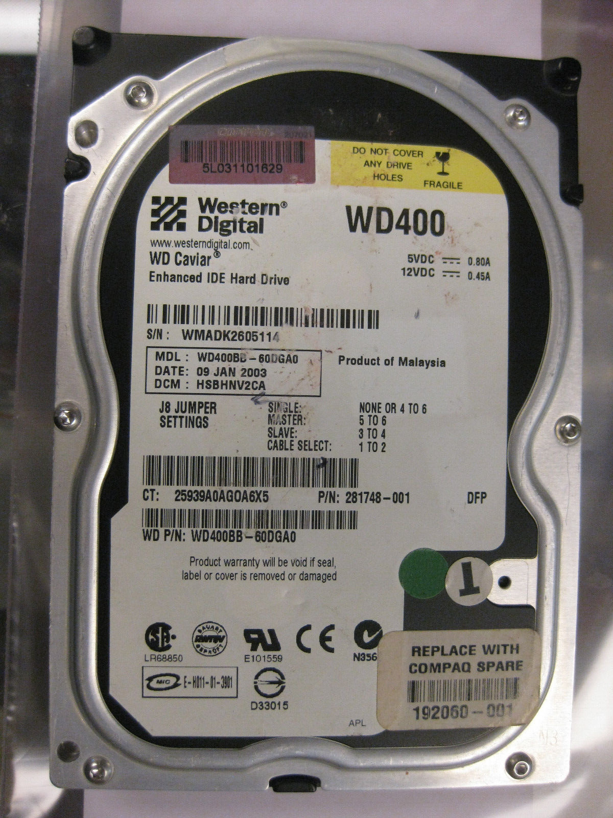 WD400BB Western Digital CAVIAR 40GB 7200RPM 2MB 3.5\