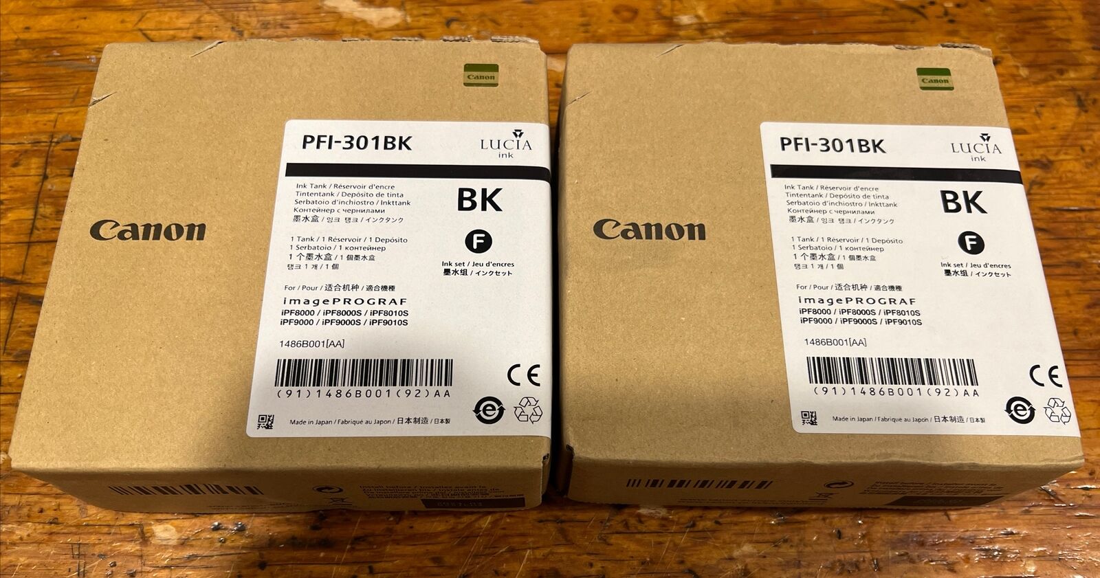 2 New Genuine Factory Sealed Canon PFI-301BK Black Inkjet Cartridges 2023