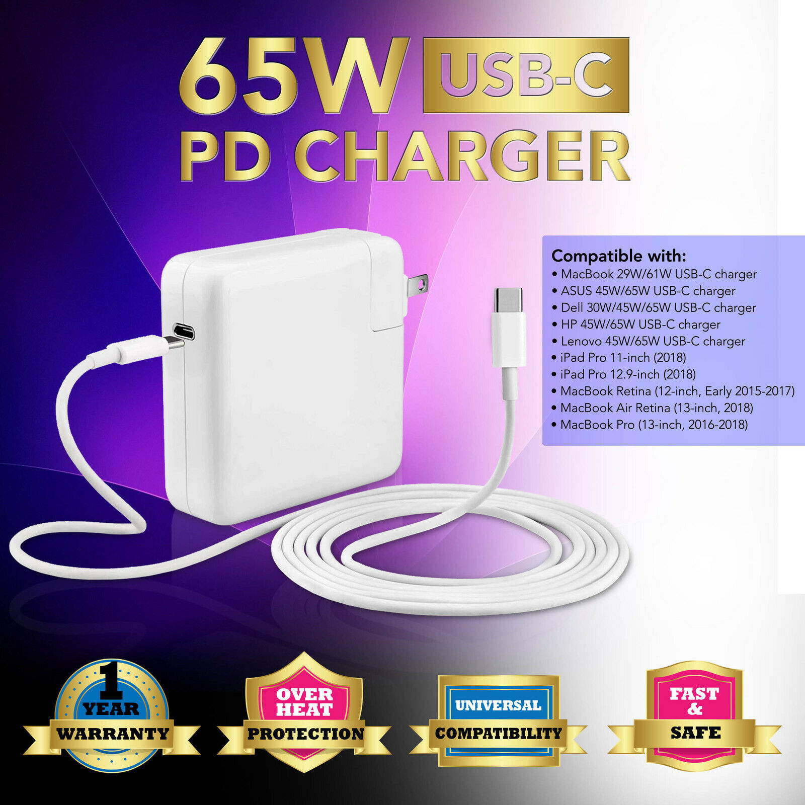 29W-65W Type C USB-C Power Charger For Apple MacBook Retina 12\