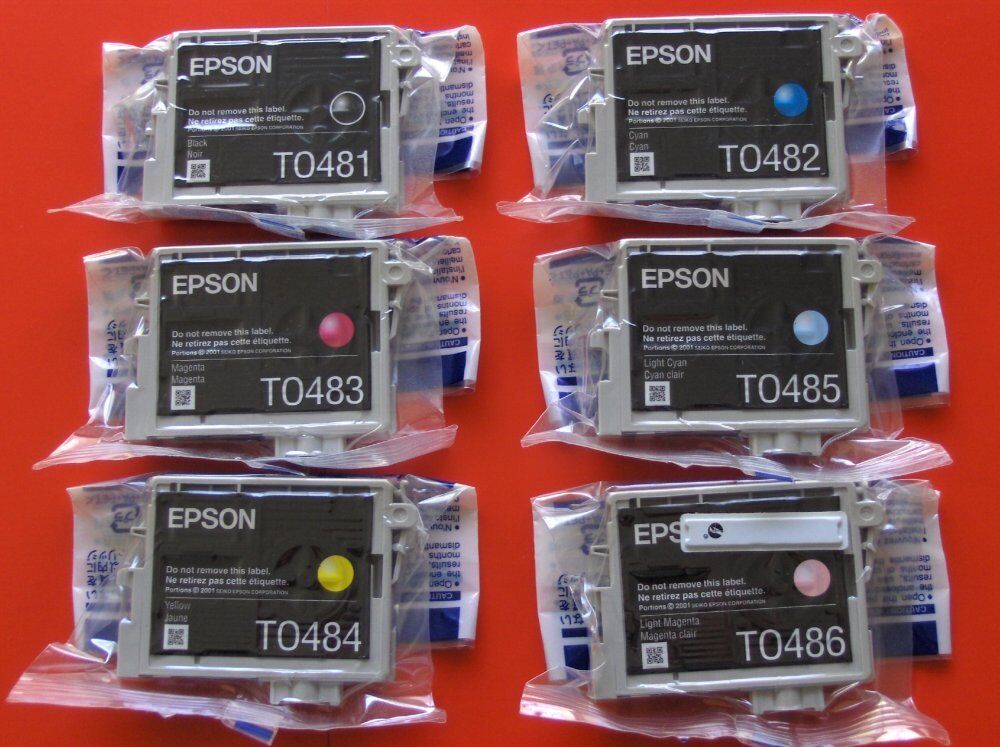 6 Genuine Epson 48 Ink T048 T0481-T0486_R200 R220 R300 R320 R340 RX500/600/620