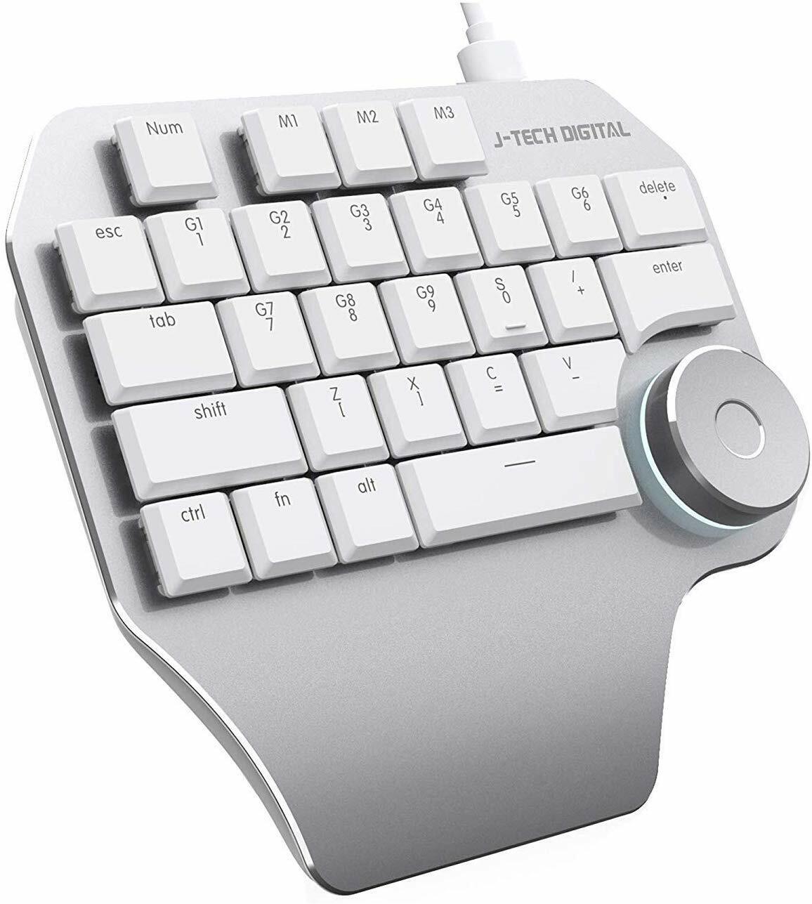 J-Tech Digital Mechanical Designer Keyboard/ Keypad, Backlit/ Smart Knob (White)