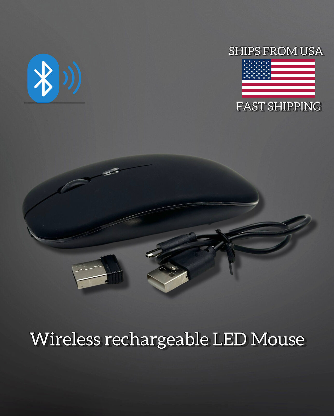 DQST 2.4G Wireless Optical Mouse USB Rechargeable RGB Cordless PC Laptop, Black 