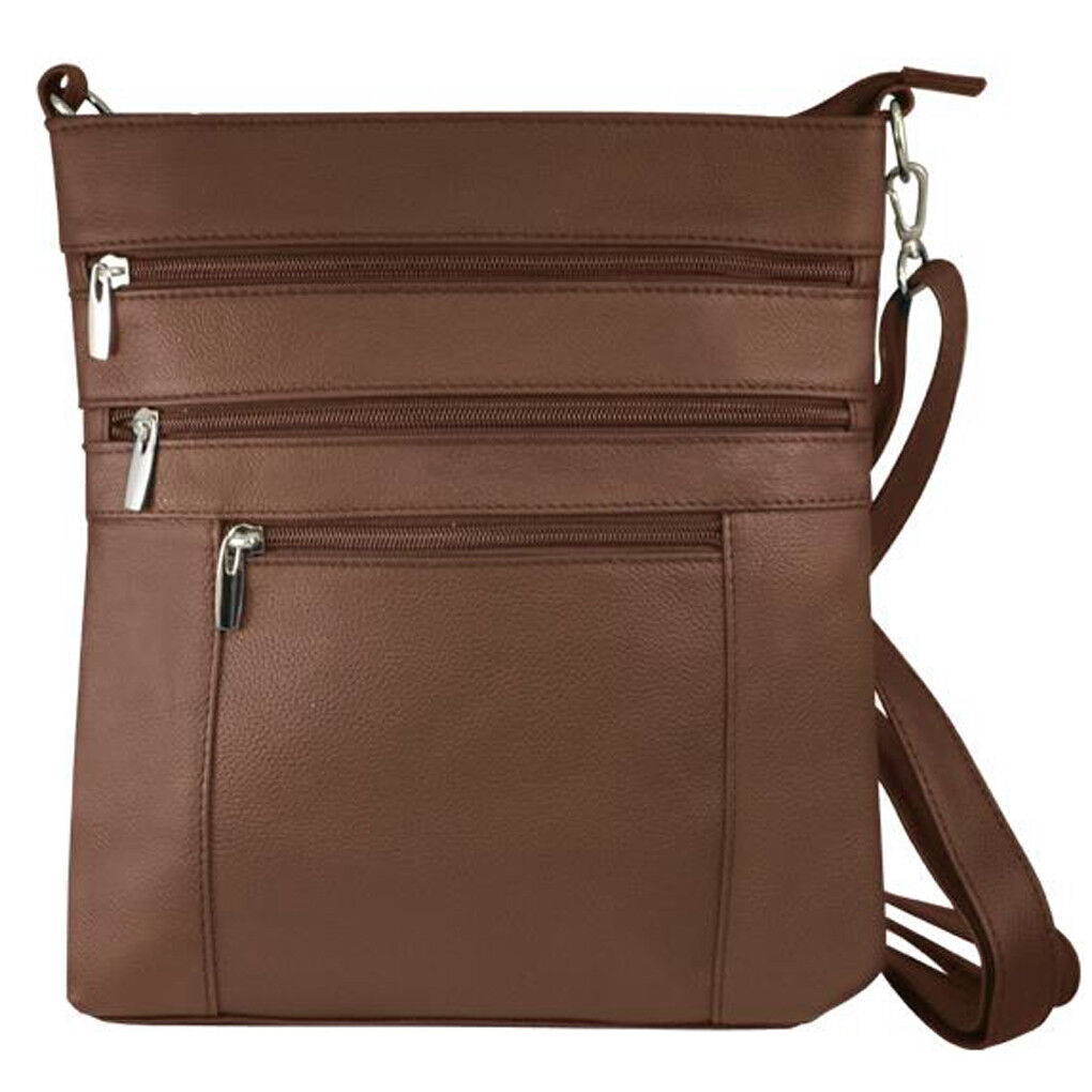 Silver Feve Italian Leather Shoulder Cross Body Bag Ipad Compatiable Brown
