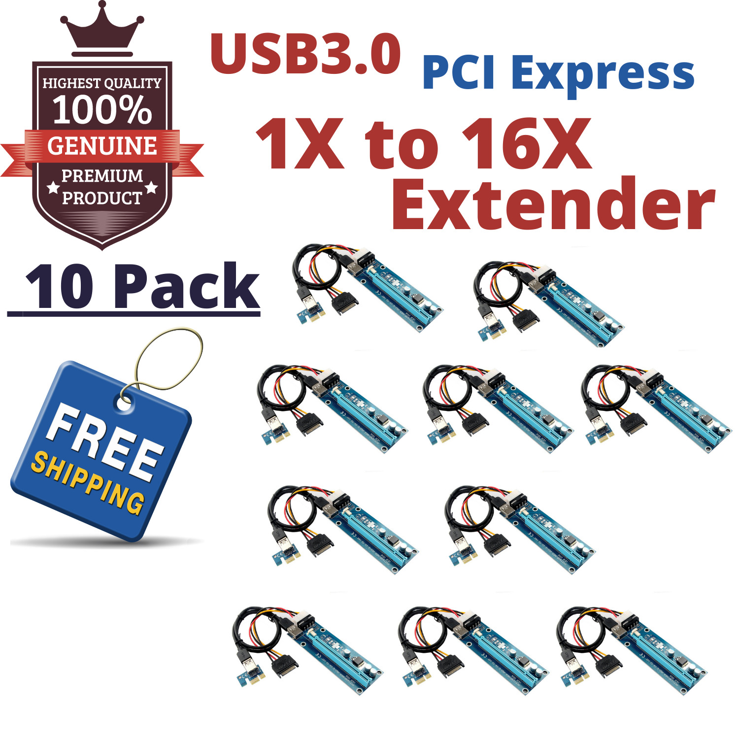 10Pack PCI-E Graphics Card Riser PCI Express 1X to 16X Extender for GPU Miner BT