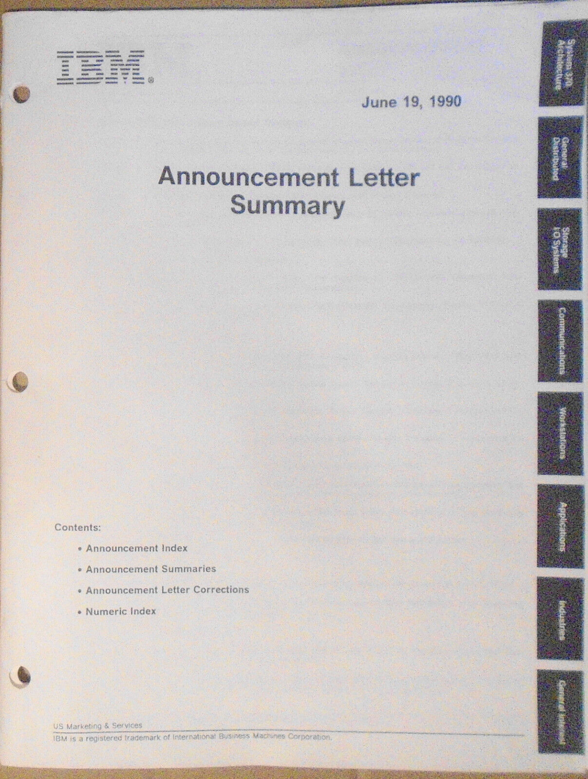 IBM Announcement Letter Summary, June 19, 1990 : System/370; AIX; Token-ring etc