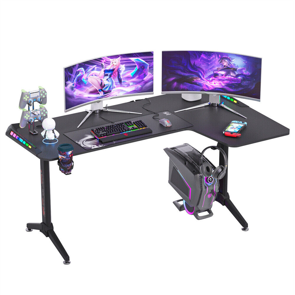 Extra Large LED RGB Gaming Desk Height Adjustable Gamer Home Office Furniture