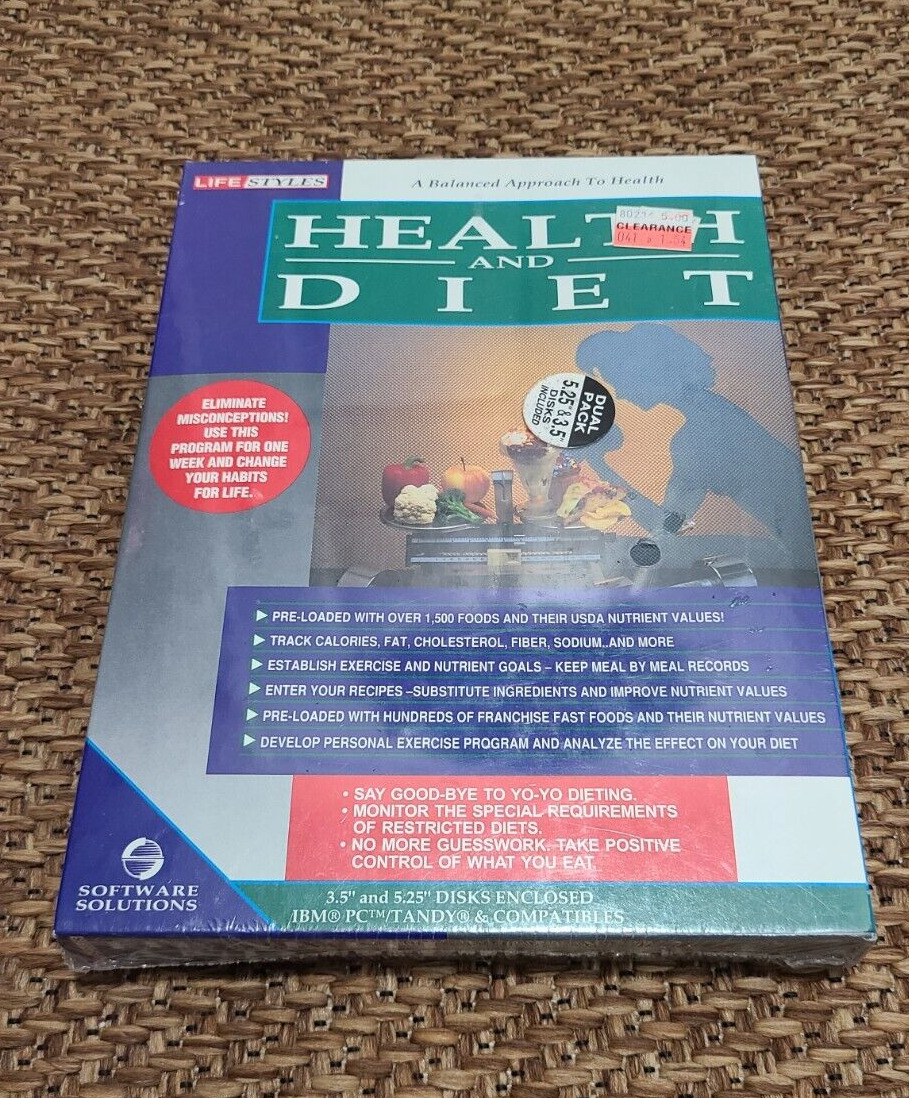 1992 Lifestyles Health and Diet IBM PC & Tandy 3.5 + 5.25 Disks Brand New Sealed