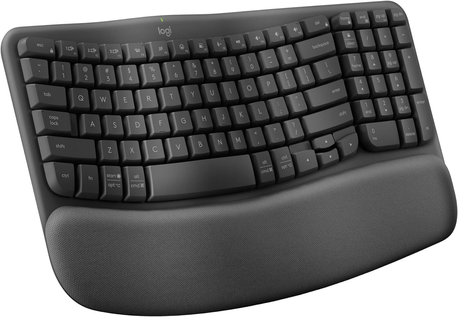 Logitech Wave Keys Wireless Ergonomic Keyboard with Cushioned Palm Rest Graphite