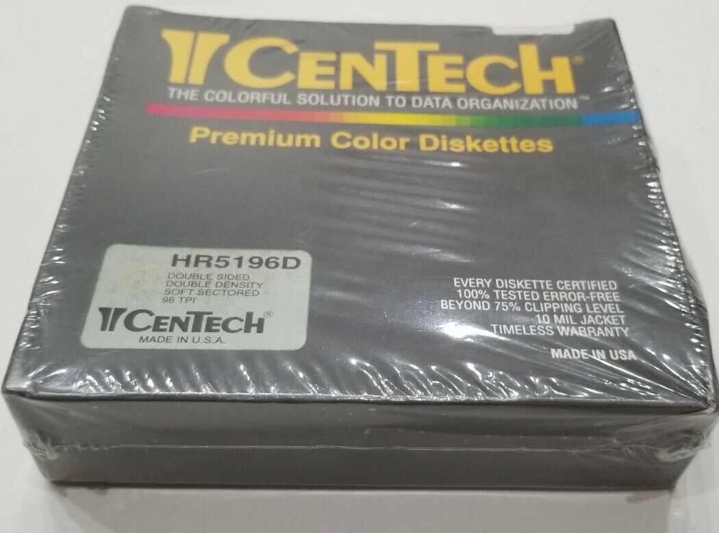 New Vintage CenTech Premium Color Diskettes. HR 5196D Double Sided 10 Mil Jacket