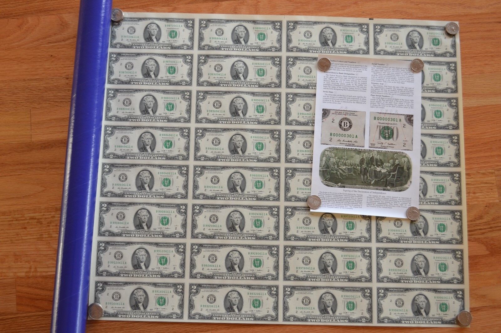 2009 UNCUT MONEY SHEET 32 US $2 Dollar Notes Real Currency