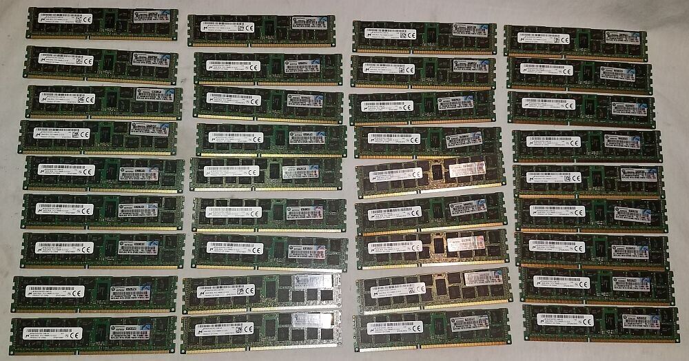 LOT OF 36 Micron 16GB 2Rx4 PC3 14900R MT36JSF2G72PZ-1G9E Ram Memory Server Used