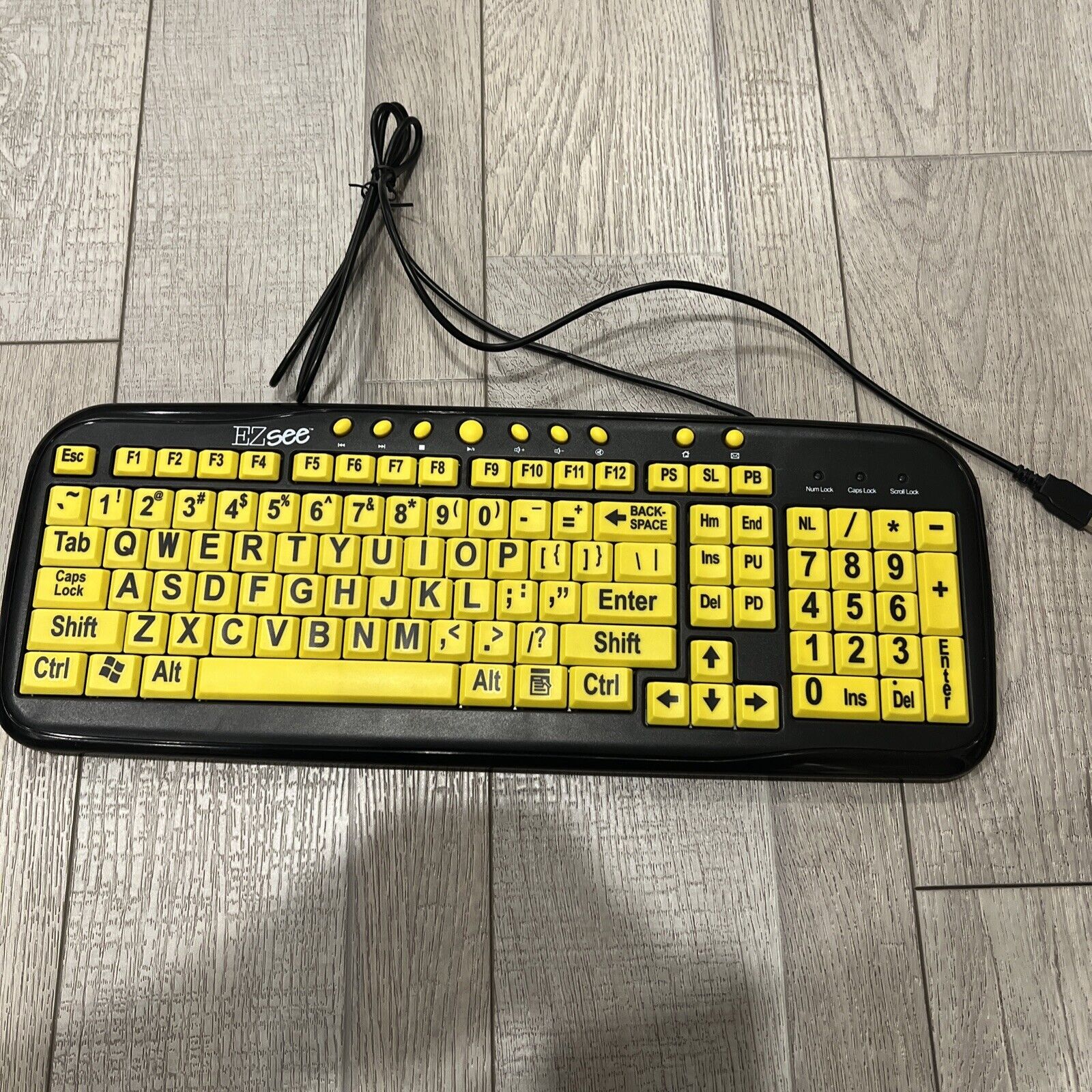 Rare Ezsee Low Vision Wired Keyboard Large Print Yellow Keys USB Vintage