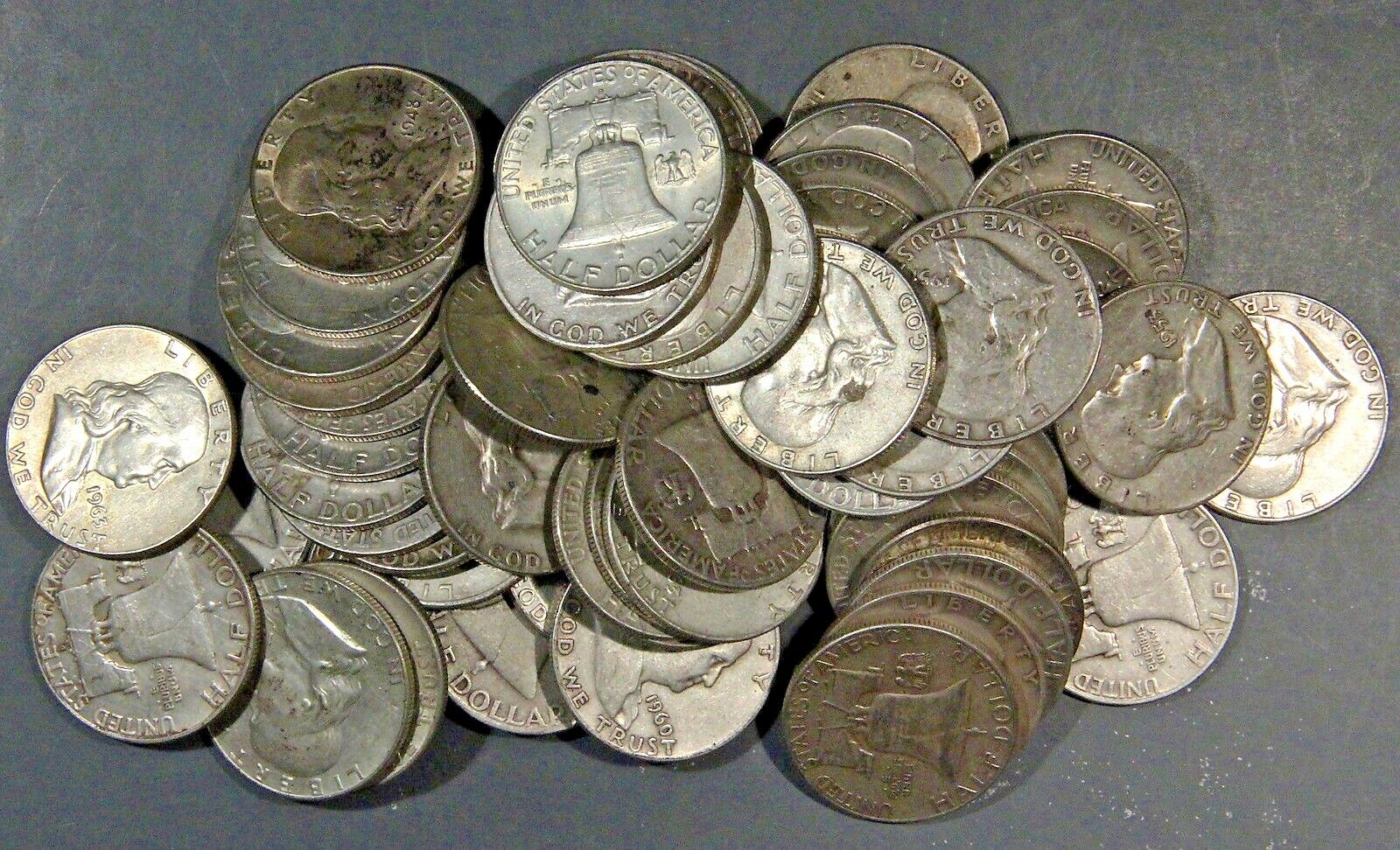 $3 FACE VALUE of FRANKLIN HALF DOLLARS 90% SILVER (LOT OF 6 COINS)