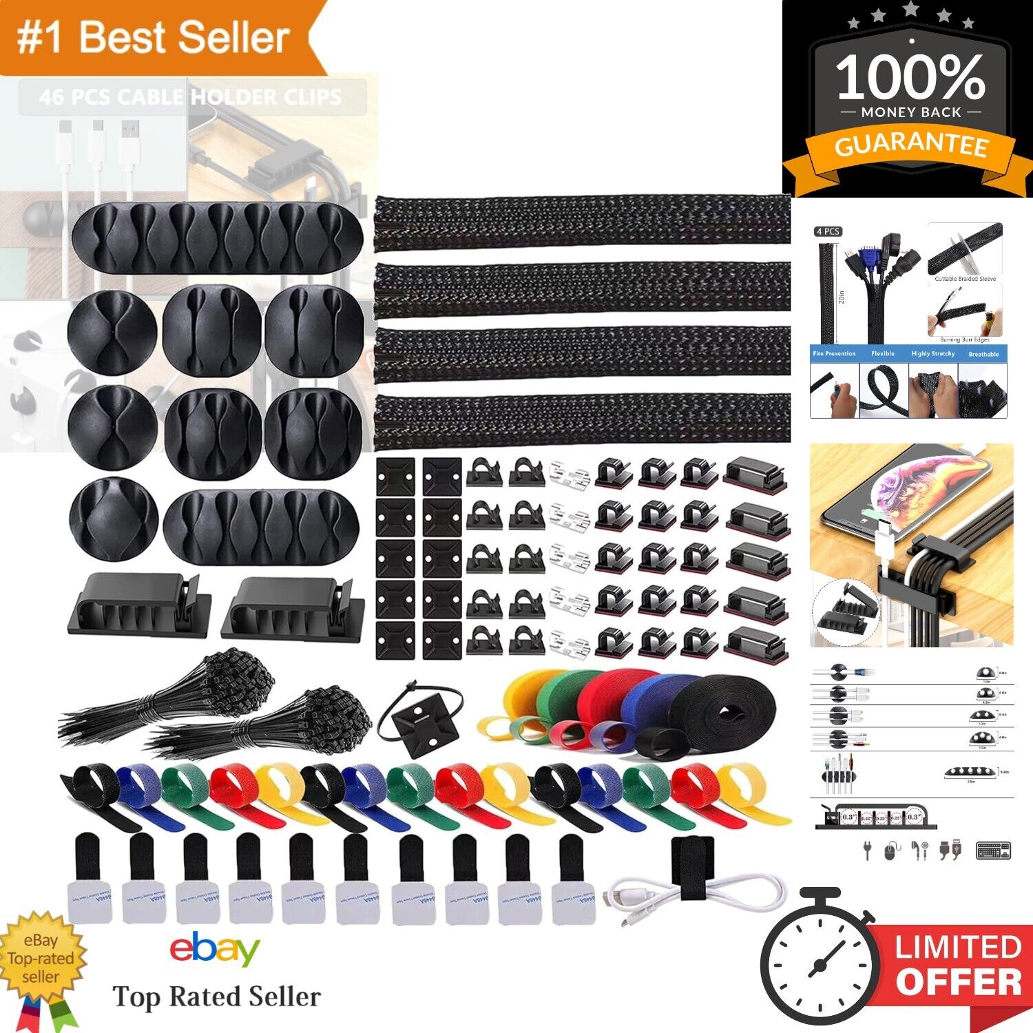 300PCS Cable Management Kit - Cord Protector, Cable Clips, Fastening Ties & More