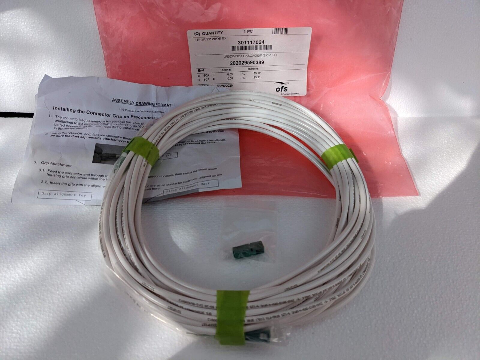 50 Ft OFS Indoor Preconnectorized Indoor Fiber Optic Cable JR5DW001SCASCA050F