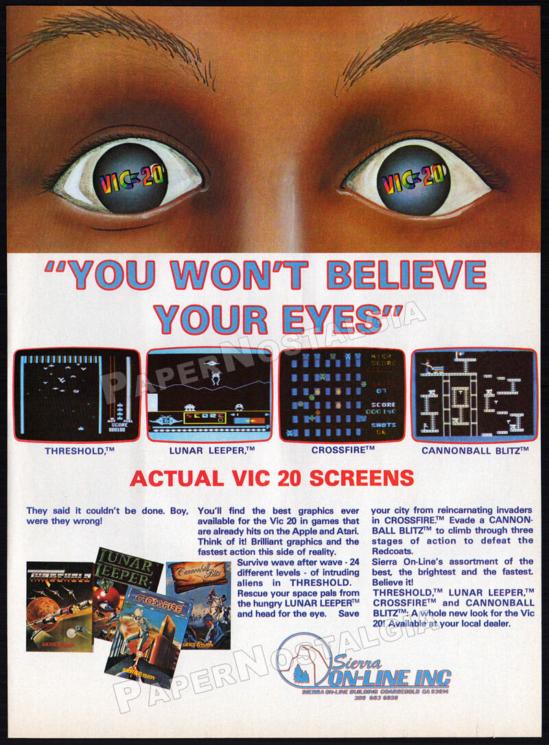 VIC 20 - SIERRA ON-LINE__Original 1983 print AD / ADVERT__Crossfire__Threshold