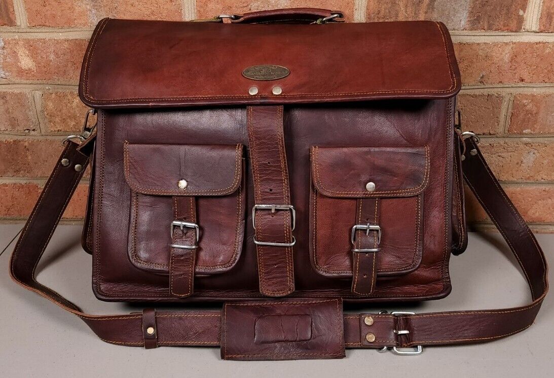 Handmade World Brown Leather Messenger Bag Briefcase 16 x 12\