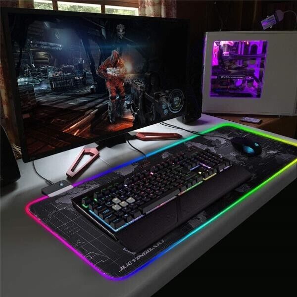 Mouse pad RGB LED map world Gaming Soft mat XXL Oversized 31.5X12'' HIGH QUALITY