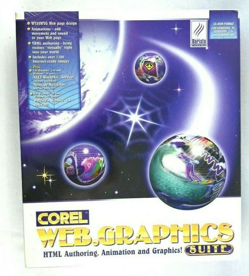 NEW Sealed Corel Web Graphics Suite PC CD HTML Web Design Vintage NOS
