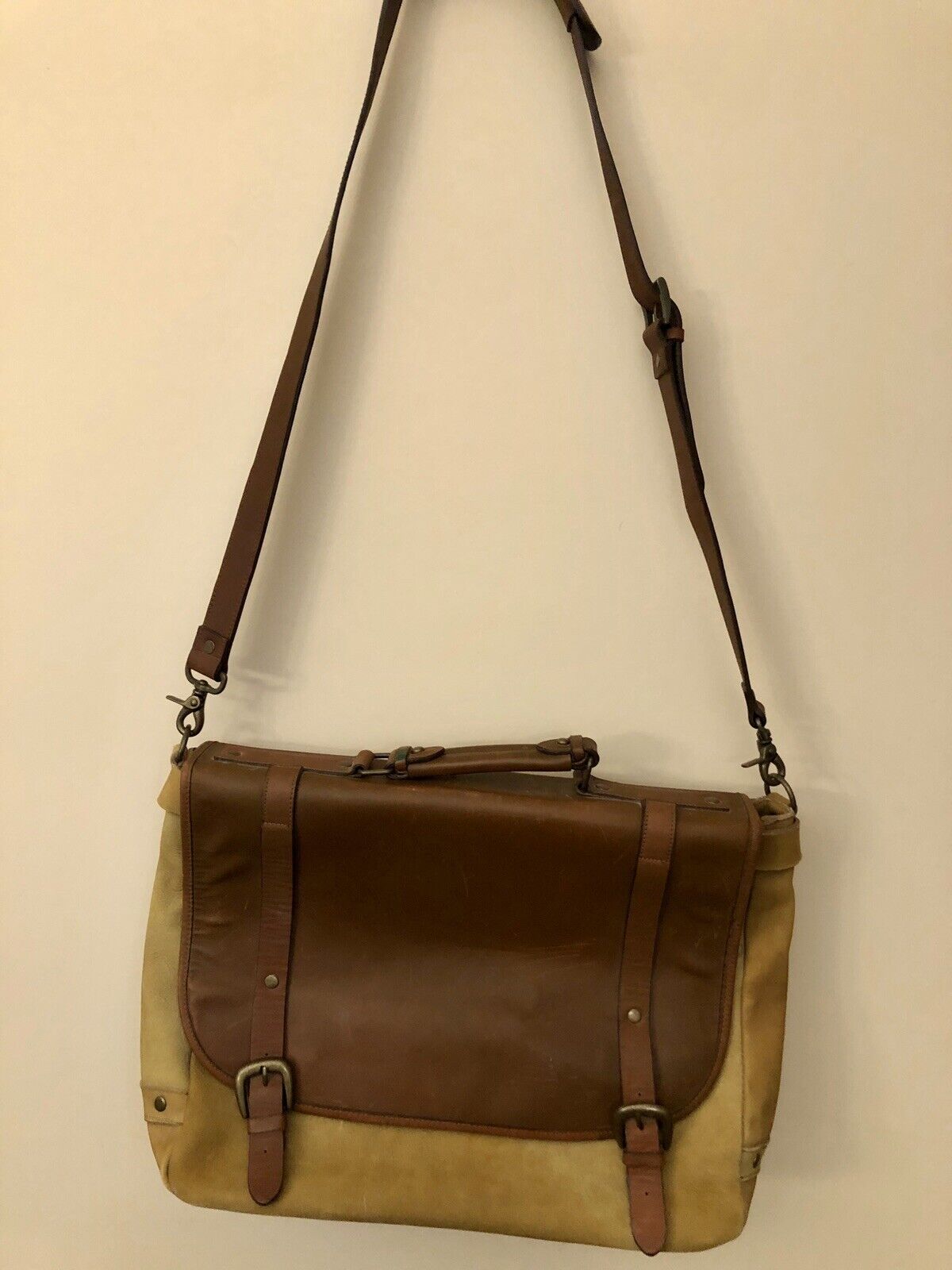 Men’s Vintage Retro Messenger Bag  Genuine Leather With Shoulder Strap~ handle
