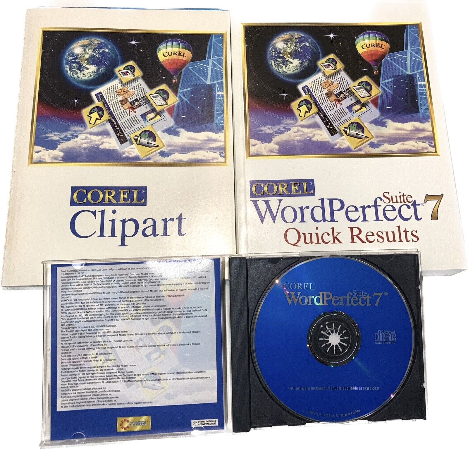 COREL Clipart/WordPerfect Suite 7 CD Windows 3.1/95/Me & Manuals - Vintage 1995