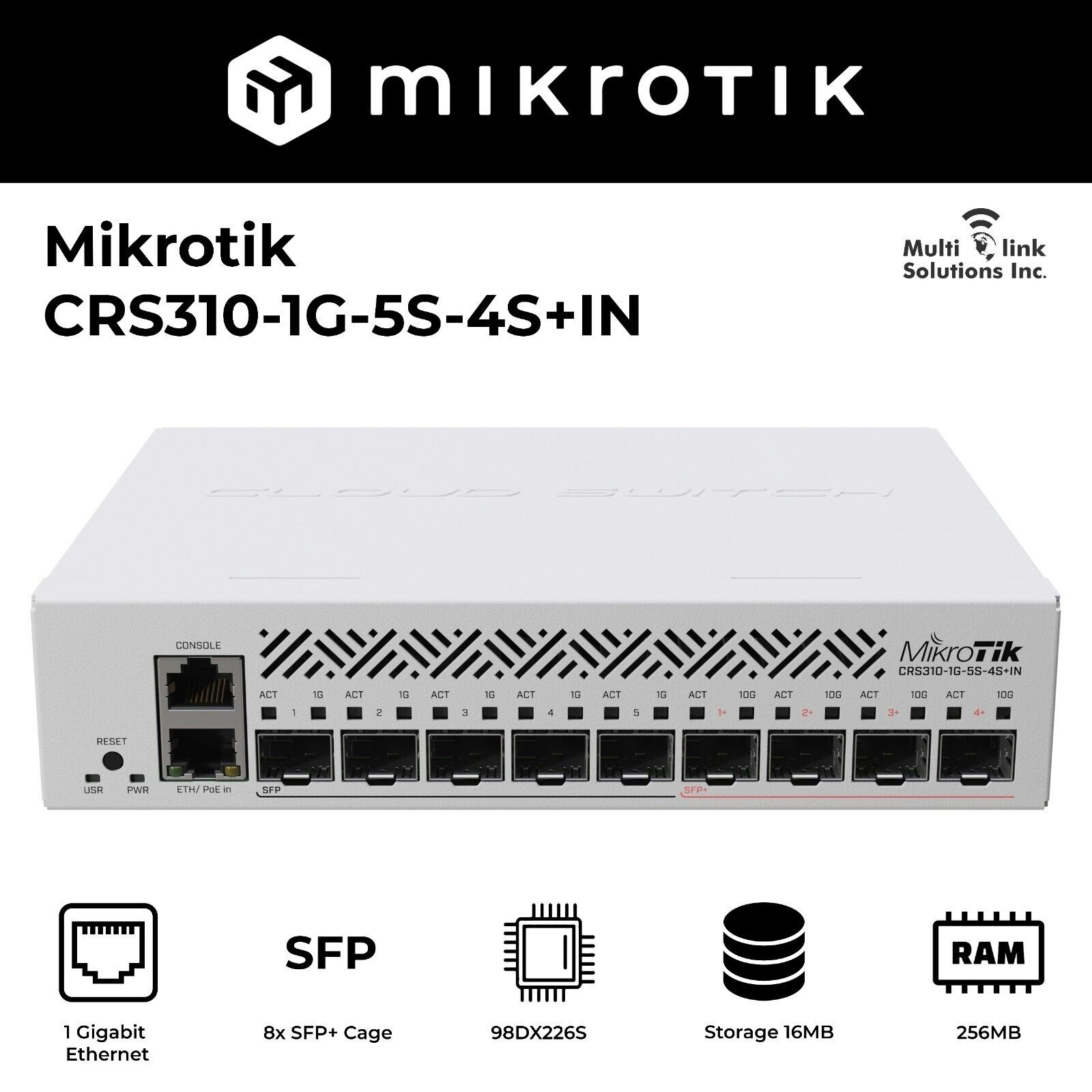 Mikrotik CRS310-1G-5S-4S+IN 10Gigabit Switch 1G port 5 x SFP ports 4 x SFP+ port