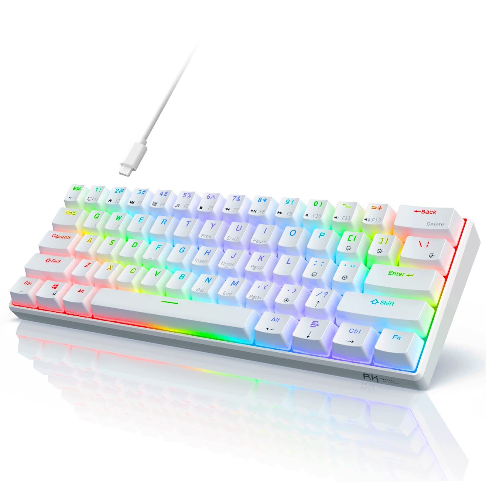 RK ROYAL KLUDGE RK61 Wired 60% Mechanical Gaming Keyboard Programmable White