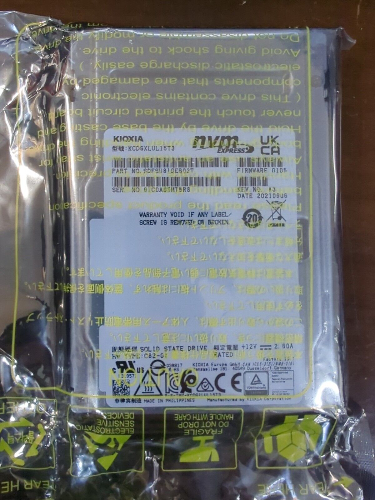 New Sealed KIOXIA Data Center NVMe CD6 15.36 TB SSD (KCD6XLUL15T3)