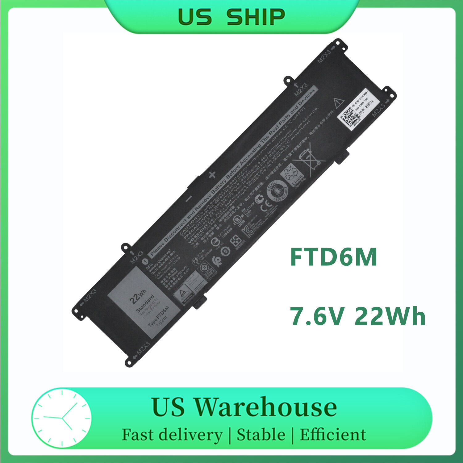 New FTD6M Battery For Latitude 7285 2-in-1 Keyboard 6HHW5 K17M GC02002190L 22Wh
