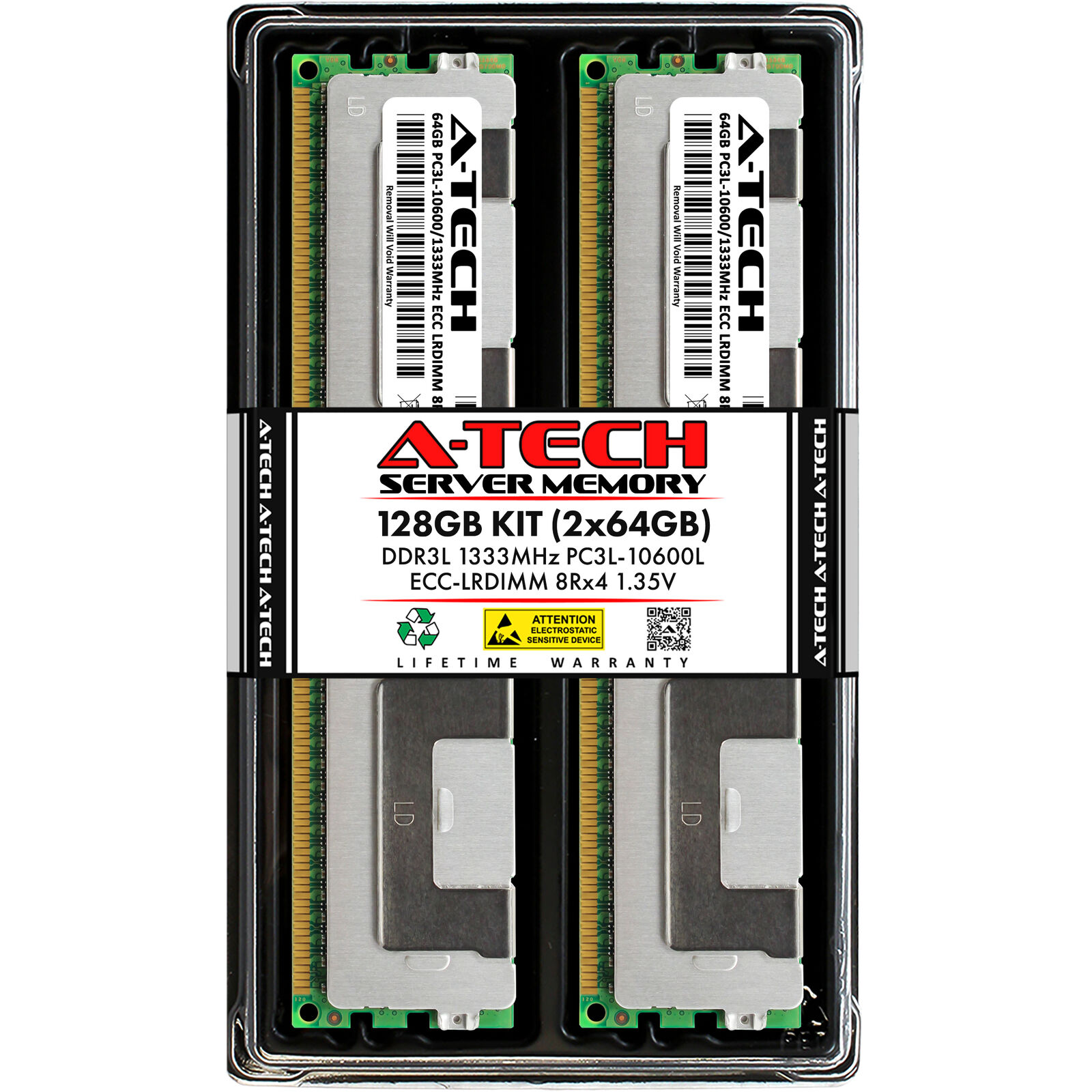 A-Tech 128GB 2x 64GB 8Rx4 PC3L-10600 DDR3 1333 MHz ECC LRDIMM Server Memory RAM