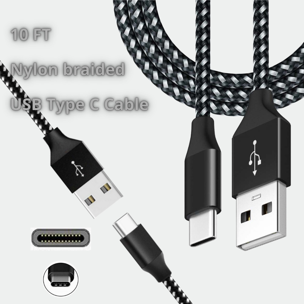 10ft USB-C Type C Cable Fast Charger Long Cord For iPhone 15 Pro Max Samsung Lot