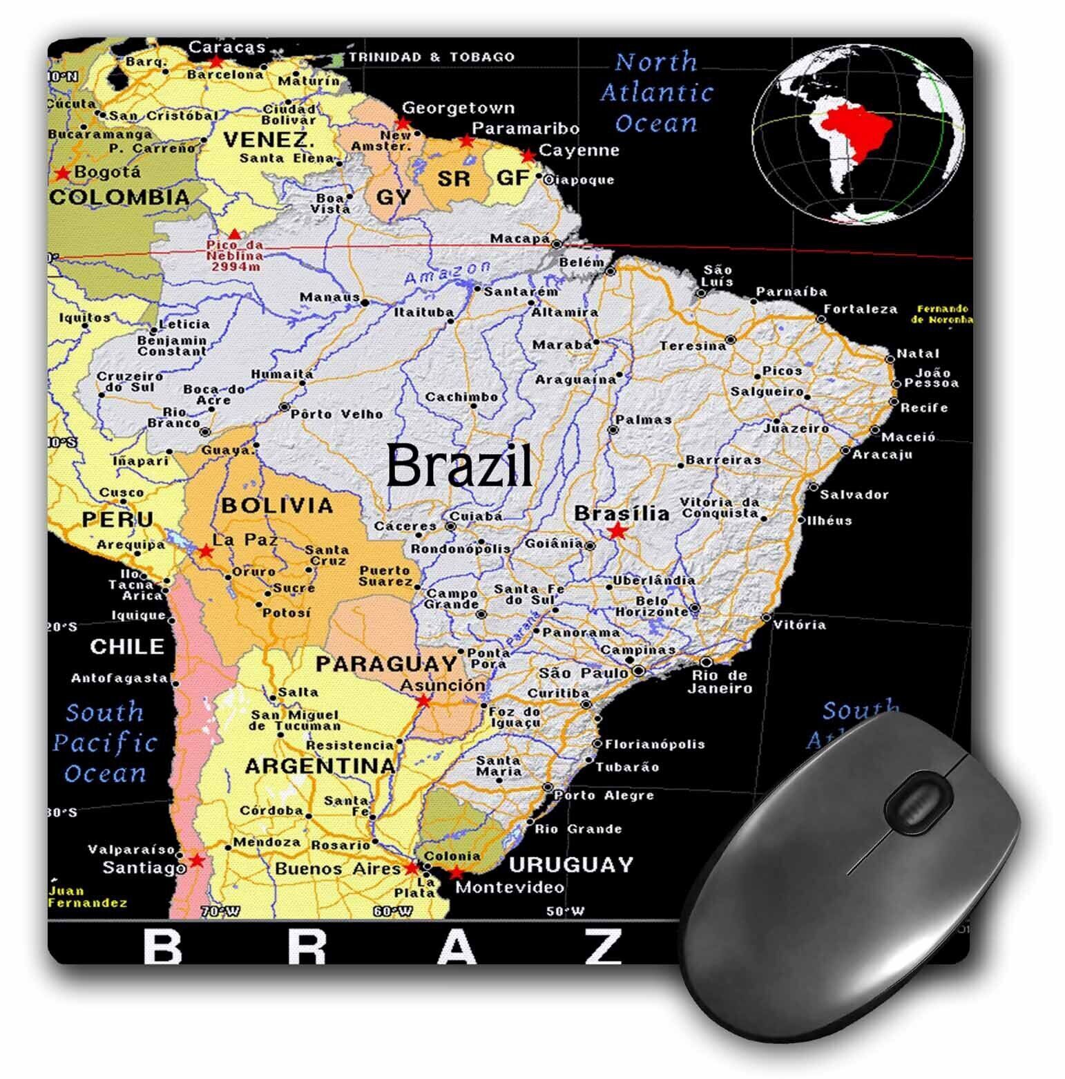 3dRose Modern Map Of Brazil In Vivid Color MousePad