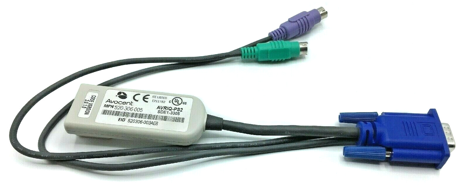(3) AVOCENT 520-306-005 Vint. Computer Keyboard/Mouse/VGA/Ethernet Cable Adapter