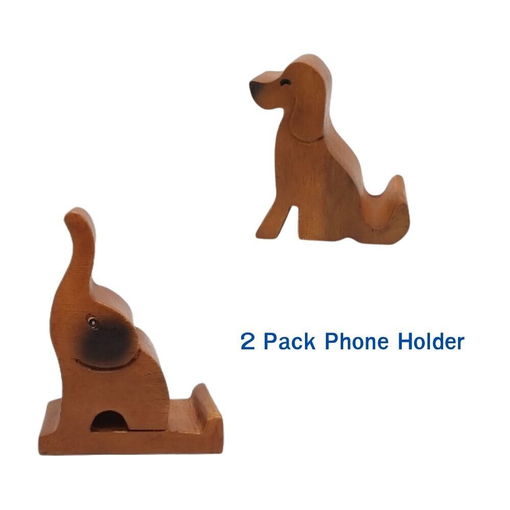2 Pack Animal wooden cell phone stand&holder hand carved gift&New Year