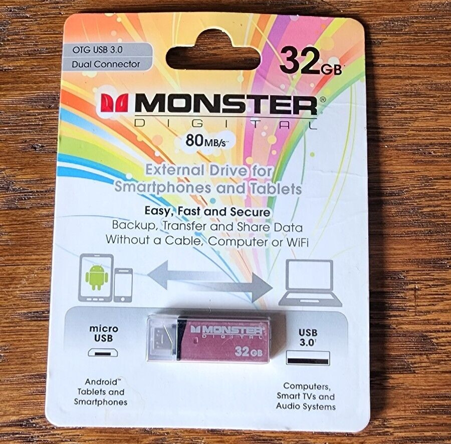 Monster Digital 32GB USB 3.0 OTG Dual A/Micro Flash Drive Smartphones Tablets