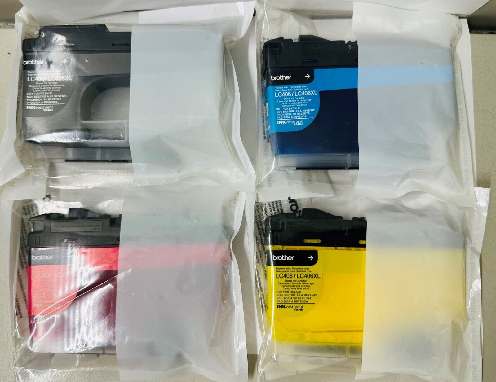 New Genuine Brother LC406 LC406XL 4PK Starter Ink Cartridges Bag