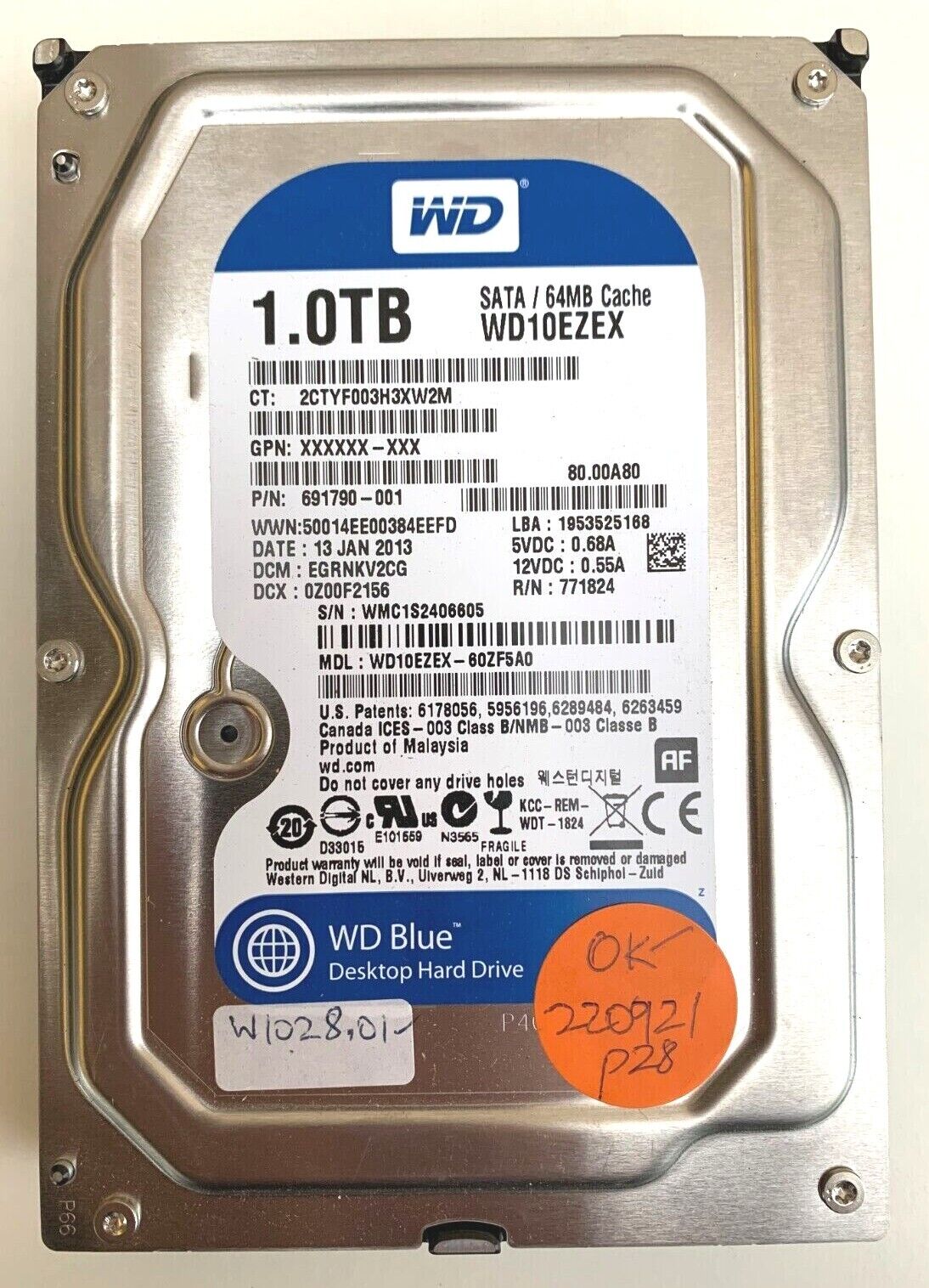 ➔ Hard drive: Western Digital WD 1.0Tb 1Tb Blue SATA WD10EZEX 691790-001 *AU* ~