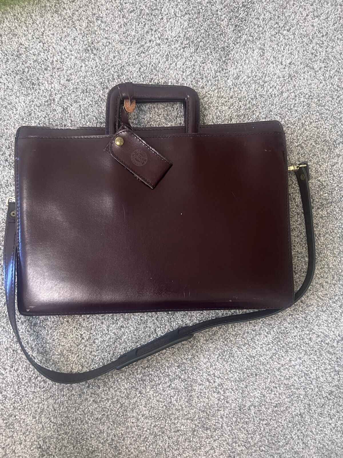 Top Grain Genuine Leather Burgundy Slim Briefcase With Top Handle Shoulder Strap
