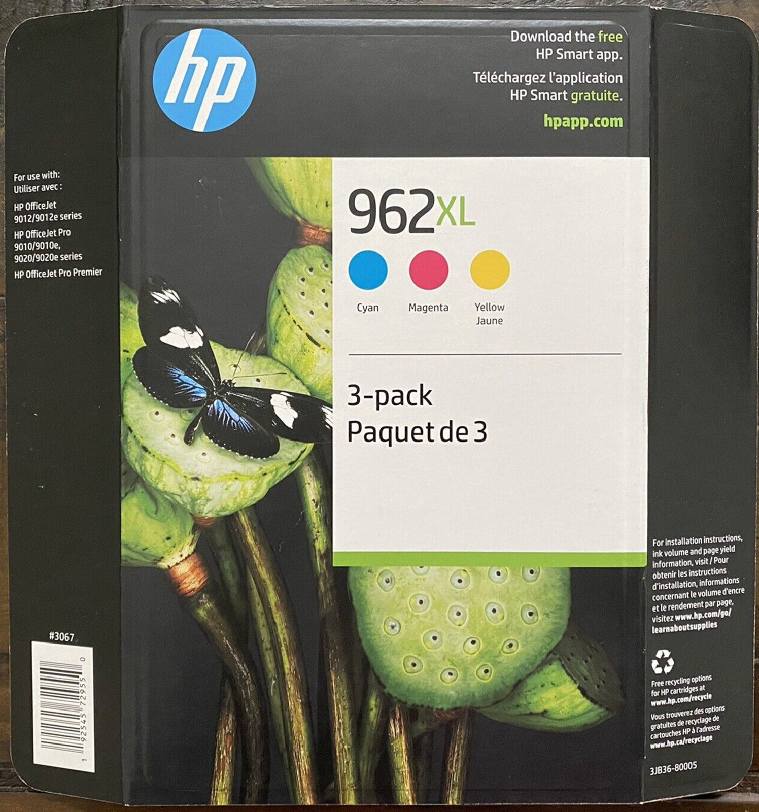 New Genuine HP 962XL Cyan Magenta Yellow Ink Cartridges (No Box) Exp. 2025