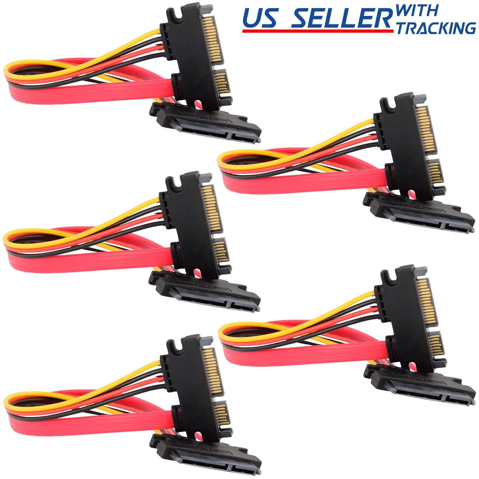 (5-pack) 15+7 Pin SATA HDD Extension Cable Data+Power Male to Female, 11\