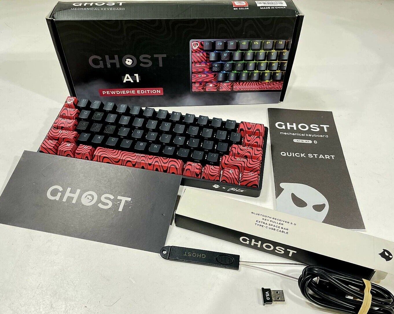 Pewdiepie Ghost A1 Keyboard with RED keys New Open Box Condition