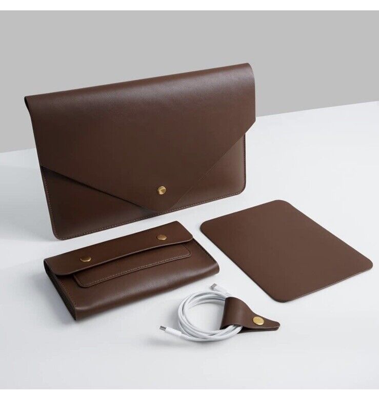 Benfan PU Leather Laptop Sleeve 13”With Smal Pouch, Mouse Pad And Cord Organizer