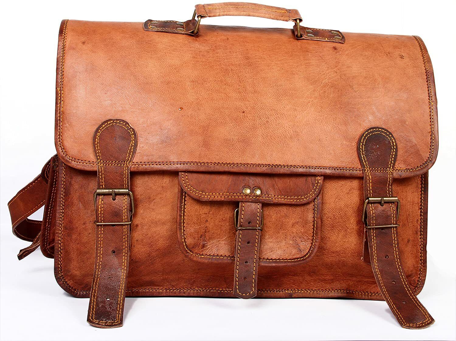 Handmade Leather Briefcase Messenger Laptop Computer Office Satchel Brown Bag