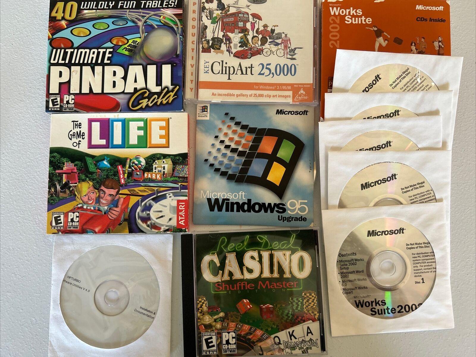 Vintage Computer Software & Games Lot PC Microsoft Works Life Pinball Windows Up