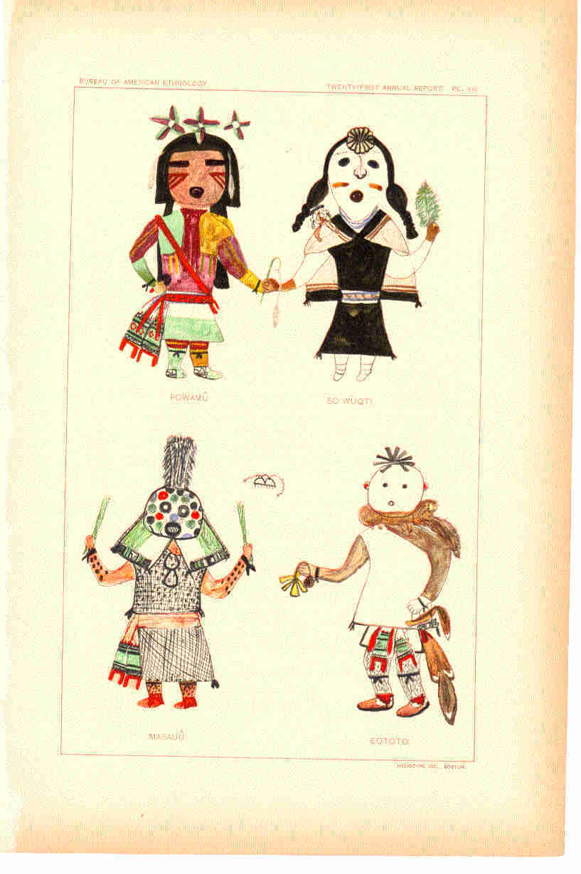 Antique Prints - Hopi Kachinas - Late 1800\'s - ~7 x 11\