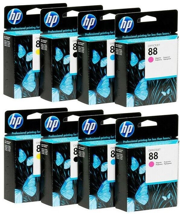 TWO Sets of 4 (8 Inks) NEW Genuine HP 88 Set Ink Cartridges SEALED BAGS NO BOXES