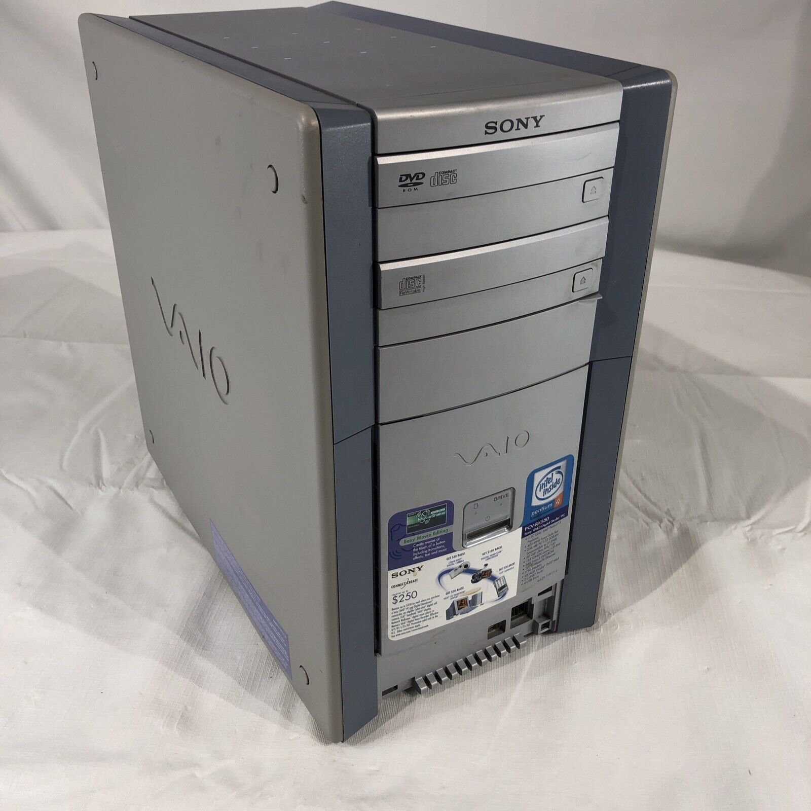 Vintage Sony VAIO PCV-RX550 Tower Pentium 4 @1.5GHz 256MB RAM No HDD/OS